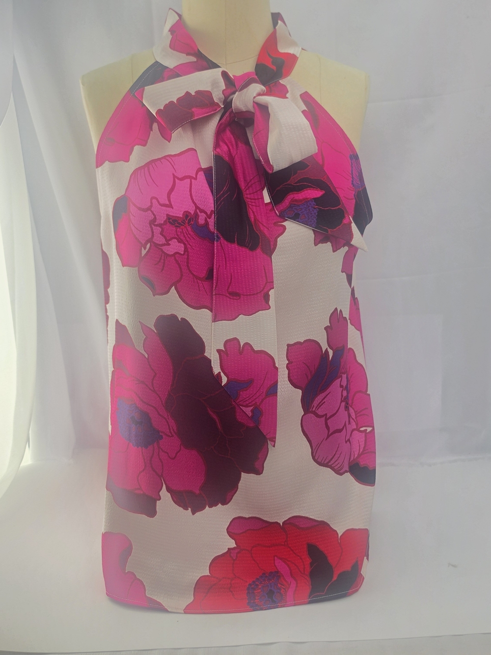 Talbots Pink Floral Halter Bow Neck Blouse